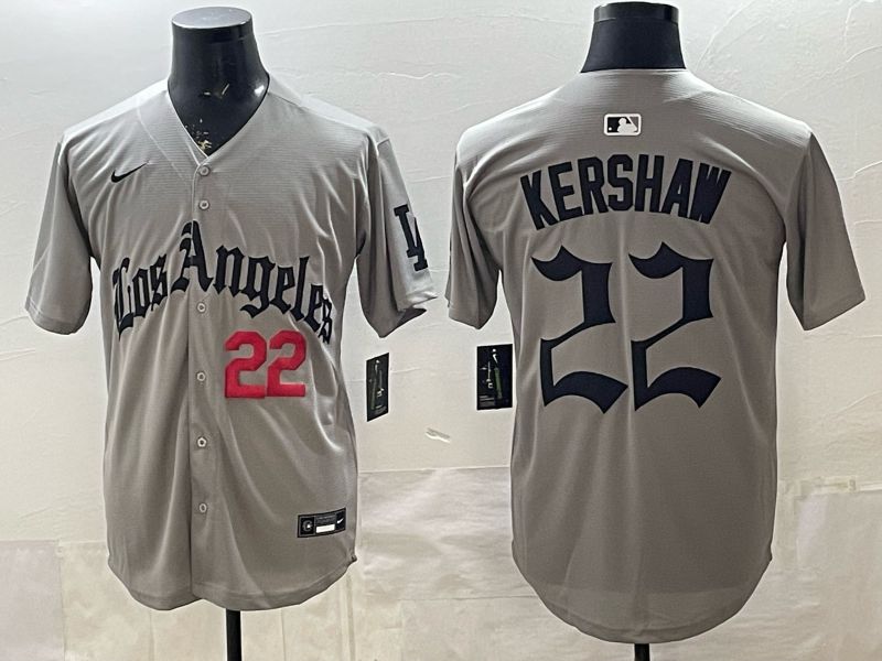 Men 2026 Los Angeles Dodgers #22 Kershaw Grey Five generations Nike MLB Jersey style 004->los angeles dodgers->MLB Jersey